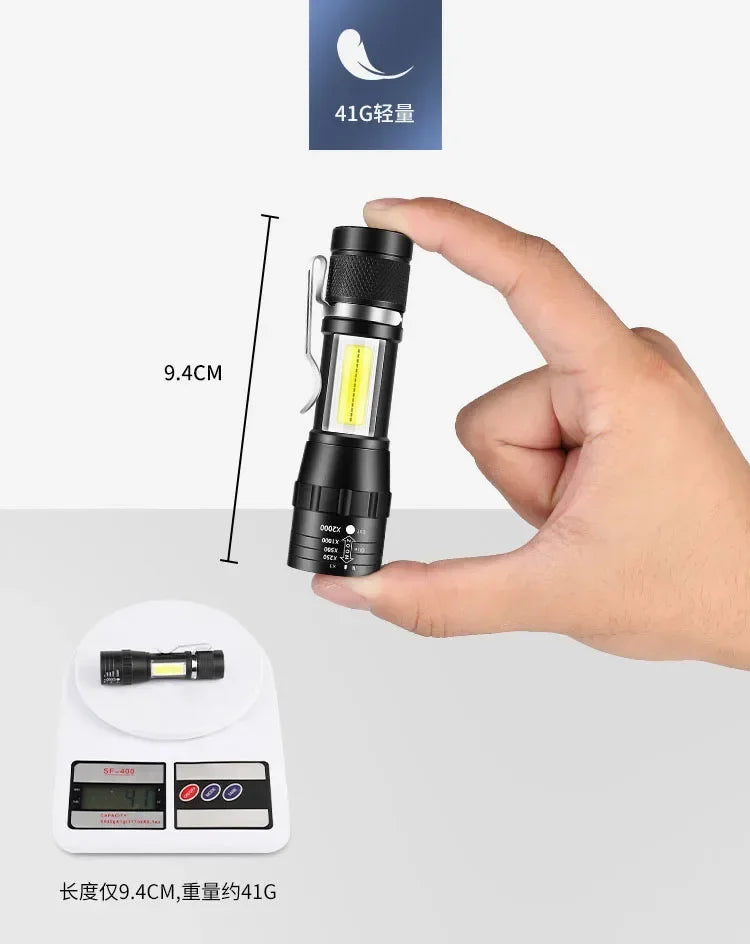 USB Rechargeable Mini Zoomable Flashlight – COB+XPE 3-Mode Torch in Single & Multi-Packs
