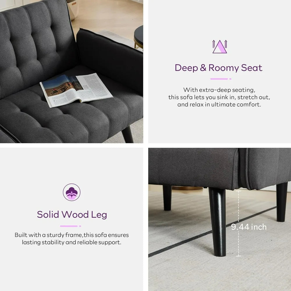 Sofa, Bed & Charging Station in One — TYBOATLE 65" Futon Sofa Bed | 2 USB Ports, Tufted Linen, Adjustable Loveseat for Small Spaces