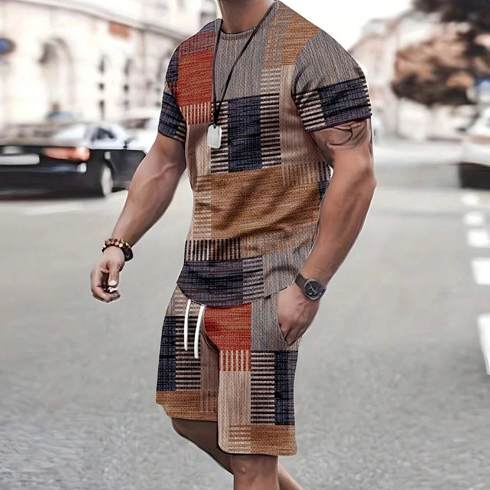 Men's Retro Short Sleeve T-Shirt & Shorts Set – Cool Breathable Casual Summer 2-Piece