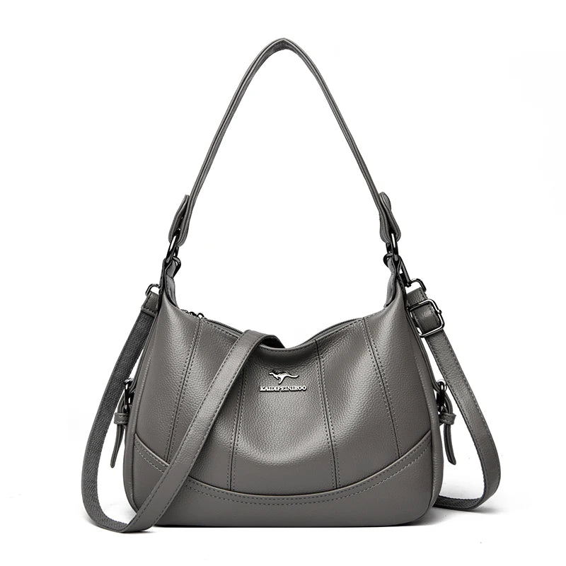 VANDERWAH Genuine Leather Two-Layer Flap Shoulder Bag – Luxury Crossbody Messenger Handbag for Women