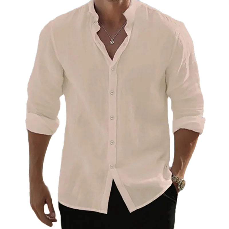 Men's Cotton Linen Long Sleeve Shirt & Pants Set – Lightweight Breathable Vacation Outfit