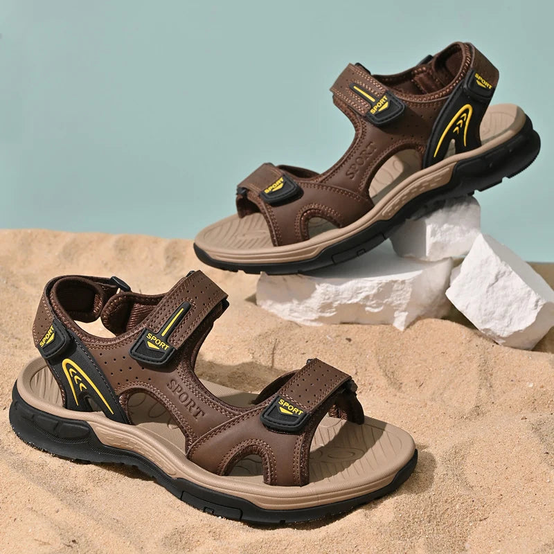 Men's Casual Leather Beach Sandals – Lightweight Gladiator Style