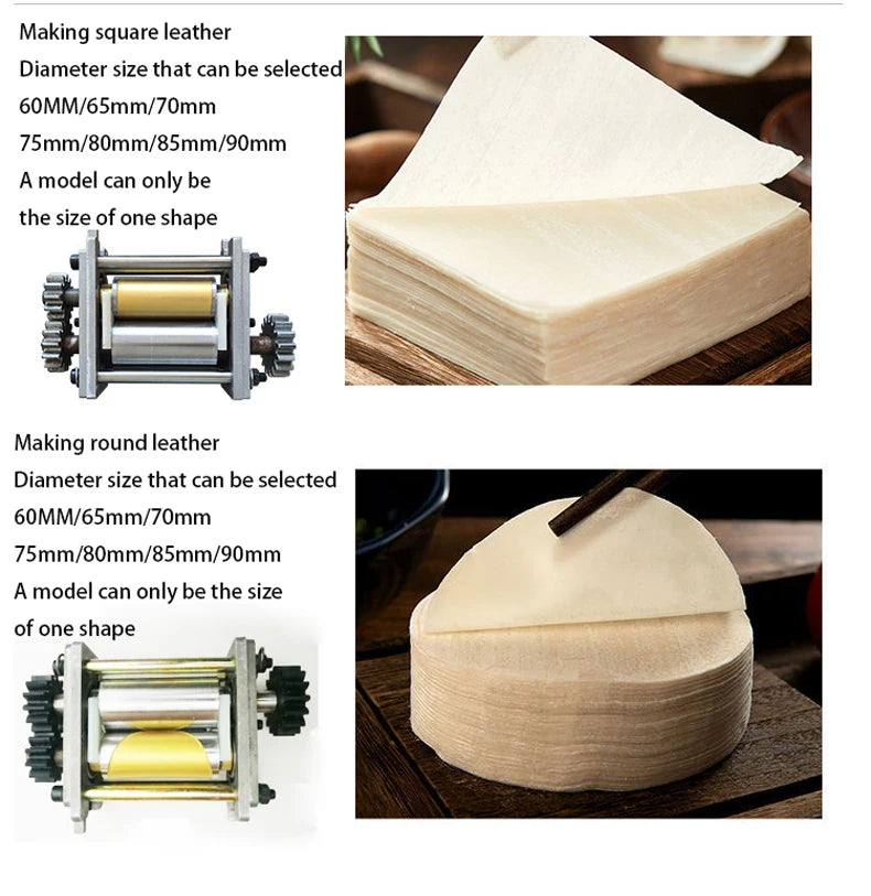 Electric Dumpling Wrapper Machine – 110V/220V, Round & Square Wonton Skin Maker, Rolling Press & Pasta Slicer, Commercial