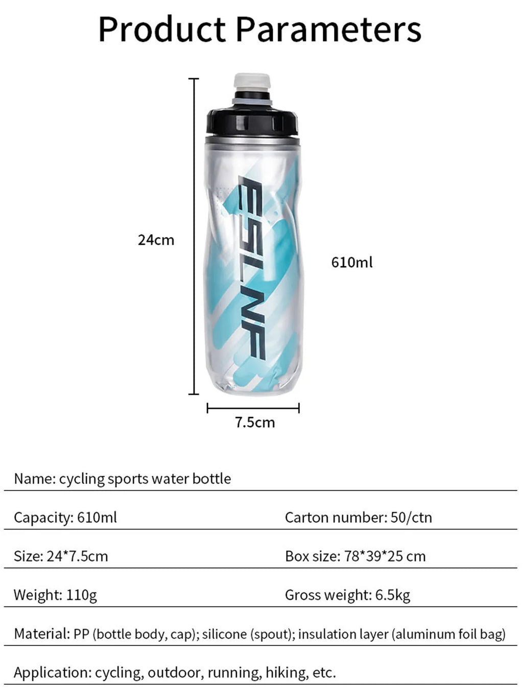 610ml Lightweight Cycling Water Bottle – Insulated MTB & Road Bike Squeeze Bottle, BPA-Free
