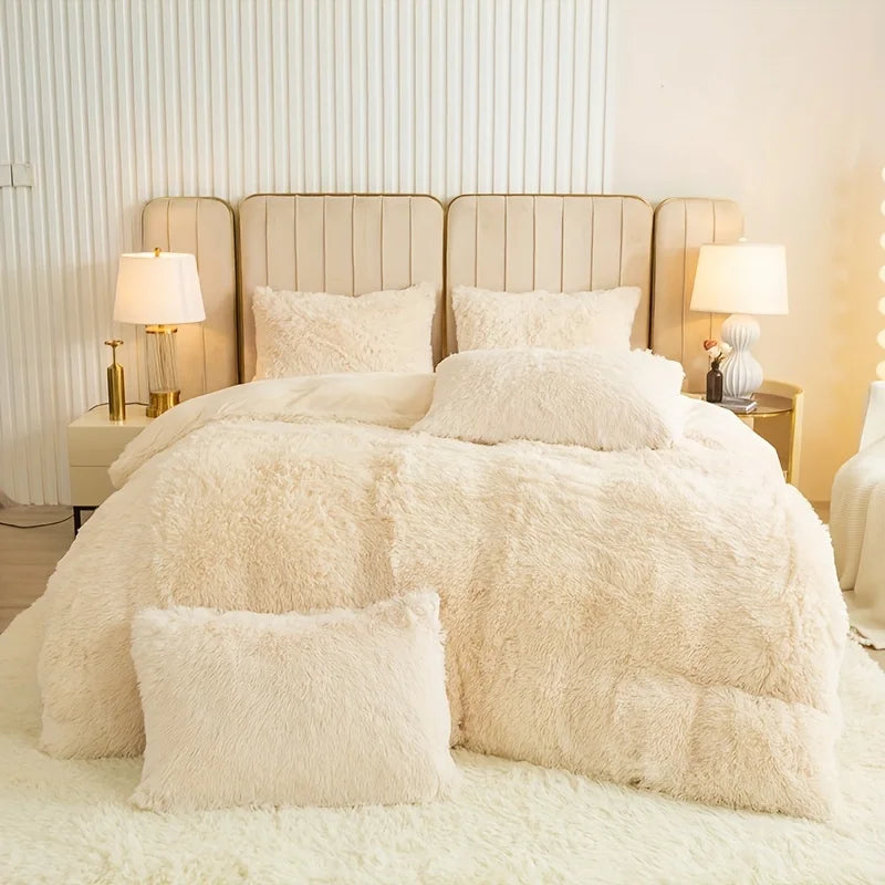 Plush Faux Fur Duvet Cover Set – Luxurious 3-Piece Bedding, 16 Colors & 10 Sizes