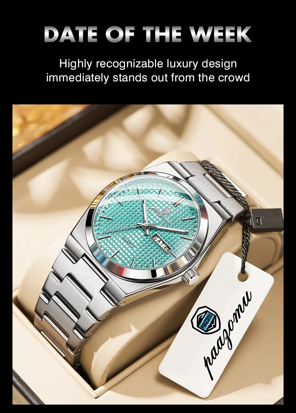 PAAZOMU Men's Luxury Waterproof Quartz Watch | Luminous Date Week Stainless Steel Sport Wristwatch