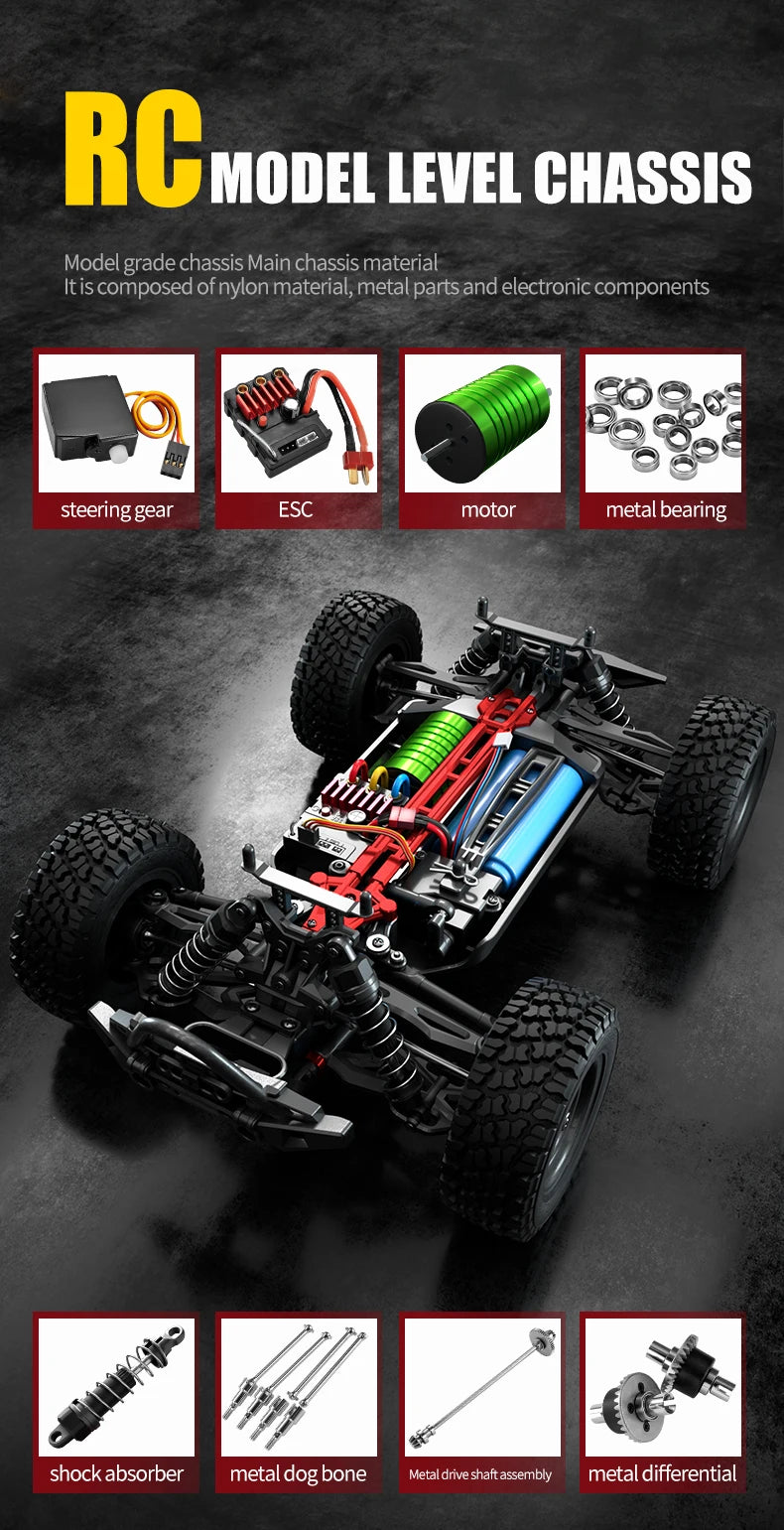 16103 PRO 1:16 Scale 4WD Brushless RC Car – 70KM/H Off-Road Climbing Truck with LED Lights