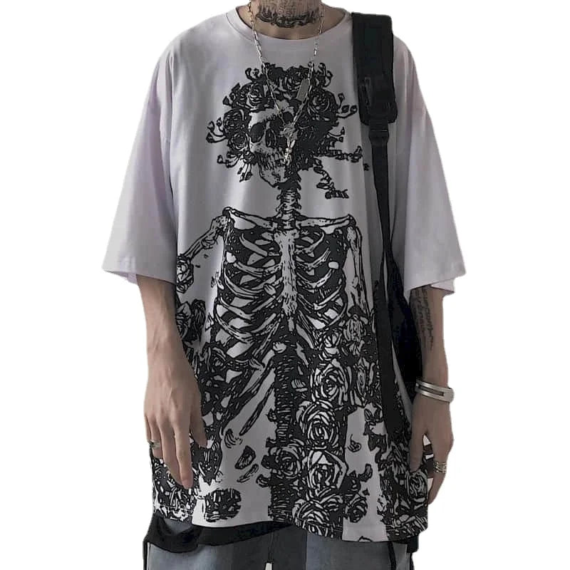 Men's Gothic Skull Oversized T-Shirt — Dark Anime Vintage Streetwear Tee