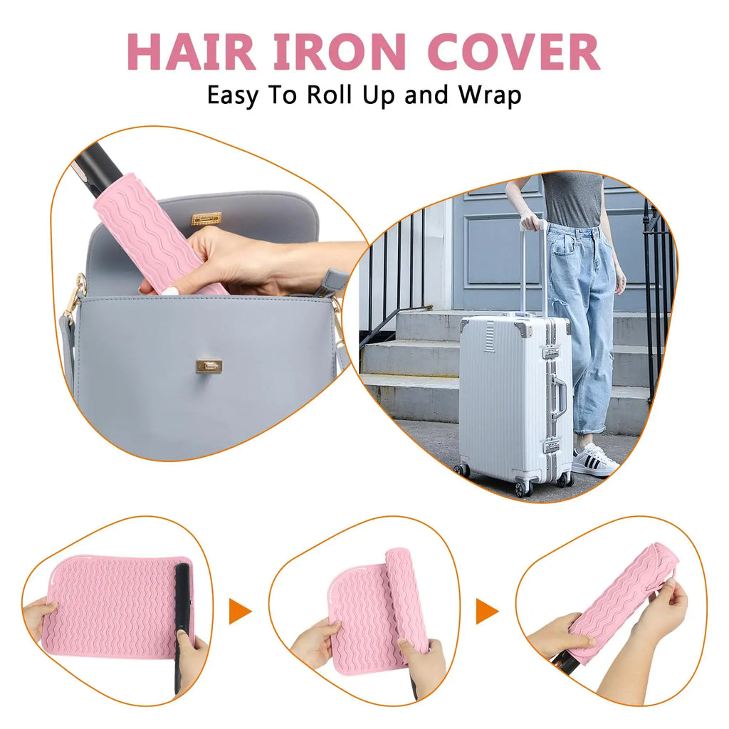 Silicone Heat Resistant Mat for Hair Tools — Flat Iron, Curling Wand & Straightener Pad, Travel-Friendly
