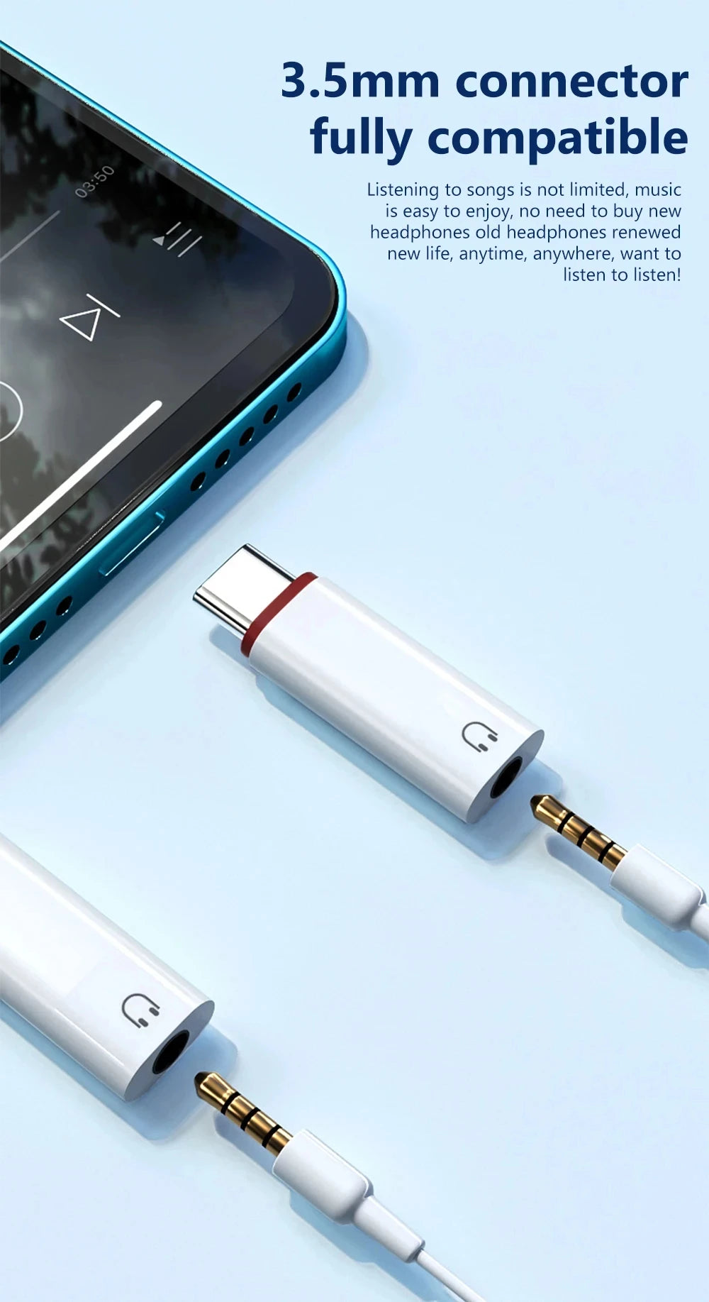 USB-C to 3.5mm Headphone Adapter for iPhone & Samsung