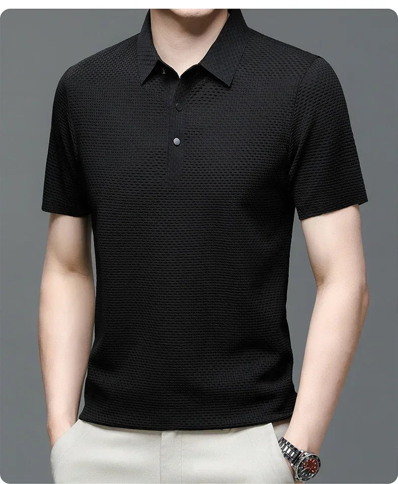 Men's Ice Silk Breathable Polo Shirt — Business Casual Short Sleeve Summer Top