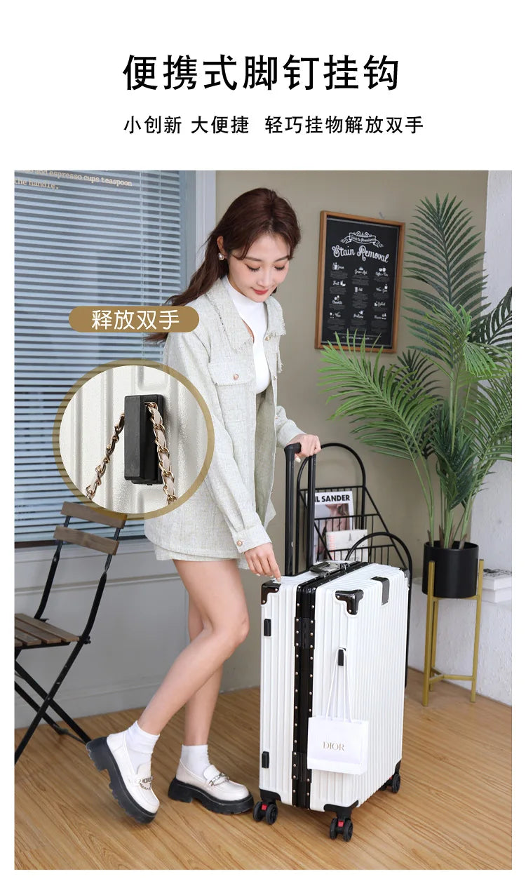 Aluminum Frame Leather Trolley Case — 20"/24"/26"/28" Universal Wheels