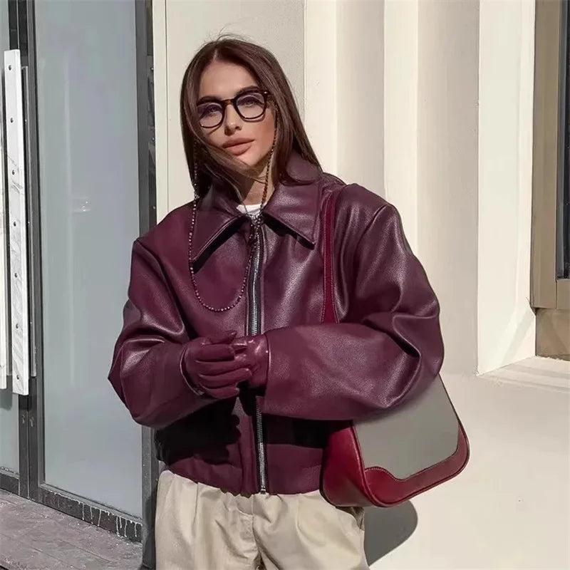 Women's Red Zip-Front Jacket – Casual Pocket Detail