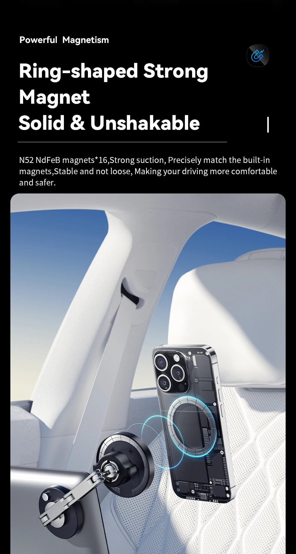 Essager Magnetic Wireless Car Charger & Phone Mount – 15W MagSafe iPhone 15 14 13