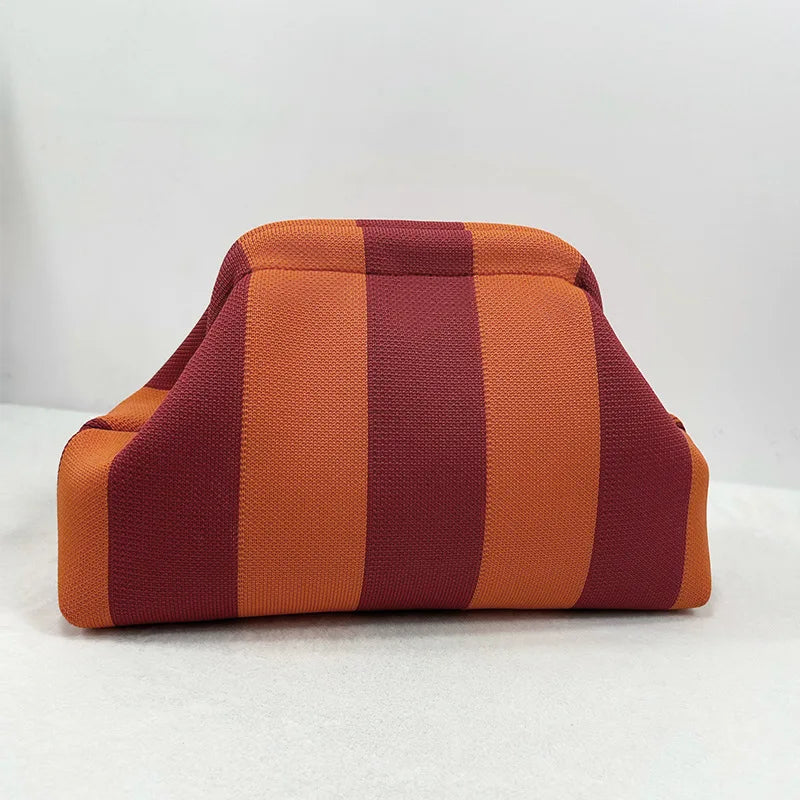 Woven Crochet Cotton Clutch Bag – Colorblock Knit Dumpling Cloud Purse for Women