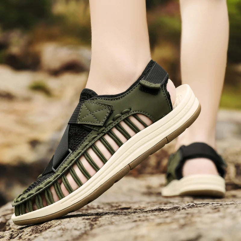 Men's Handmade Woven Beach Sandals – Breathable Casual Flat Sandals