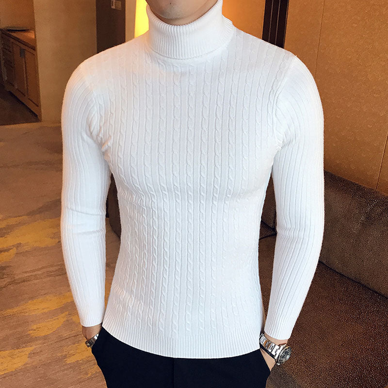 Men's High Neck Turtleneck Knit Sweater — Classic Winter Knitwear