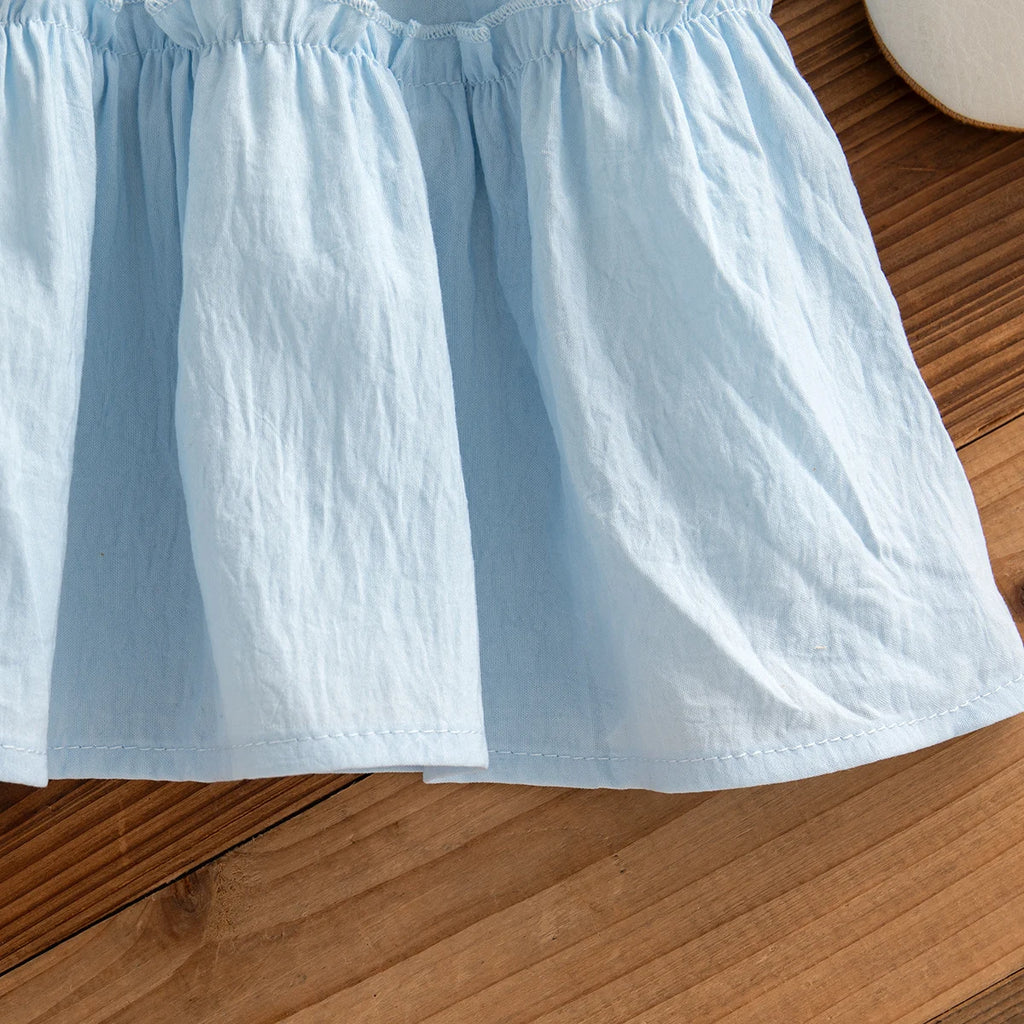 Baby Girl Cotton Beach Dress — Sleeveless Solid Color Lapel Dress