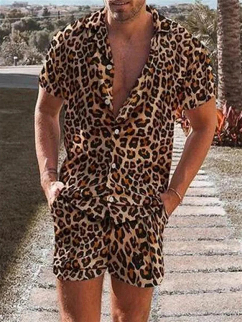 Men's Leopard 3D Print Hawaiian Shirt & Shorts Set – Tropical Beach Co-Ord