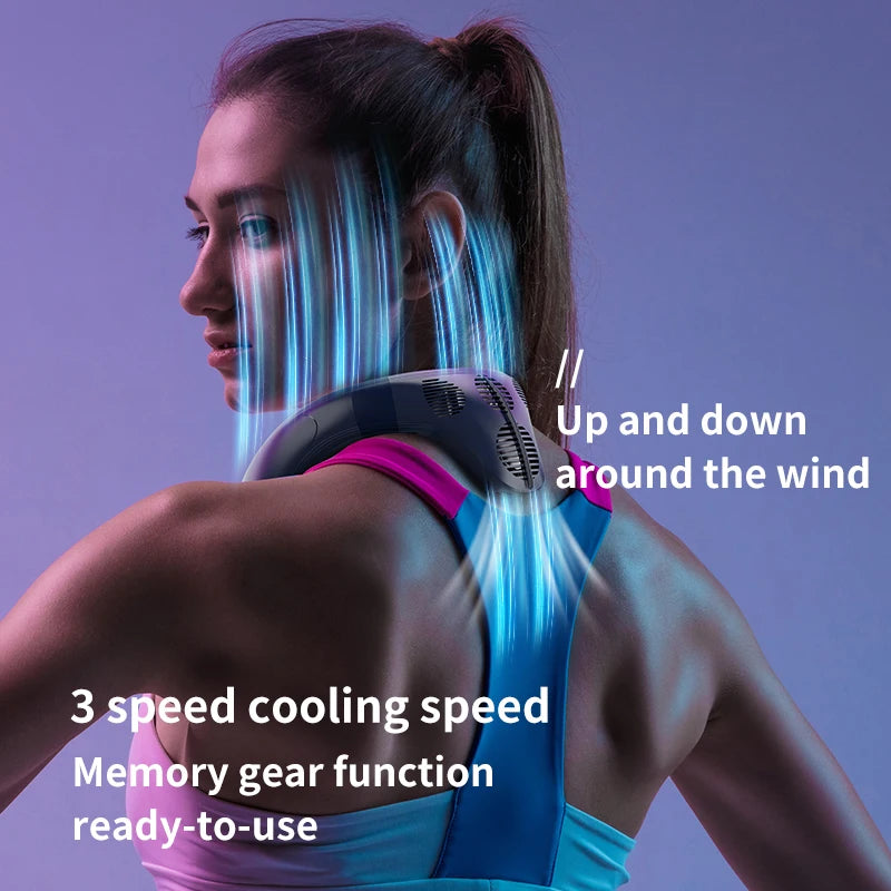 Portable Neck Fan 5200mAh — Rechargeable Semiconductor Cooling Wearable Neck Air Conditioner