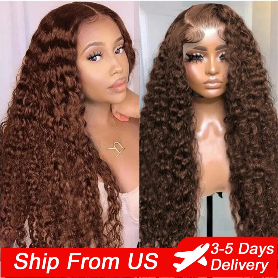 Deep Wave Frontal Wig 13x6 Hd Lace 30 Inch Chocolate Brown 13x4 Curly Lace Front Human Hair Water Wave Brazilian Wigs For Women