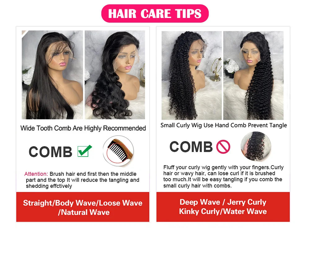 30–36 Inch Deep Wave Lace Front Wig | 13x4 13x6 360 HD Lace Water Wave Curly Human Hair for Women