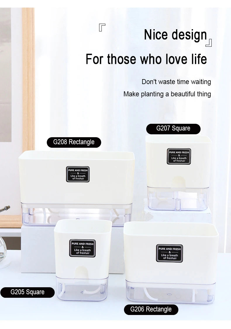 Double-Deck Self-Watering Planter Pot — Magnetic Plastic with Cotton Wick for Indoor & Garden Use