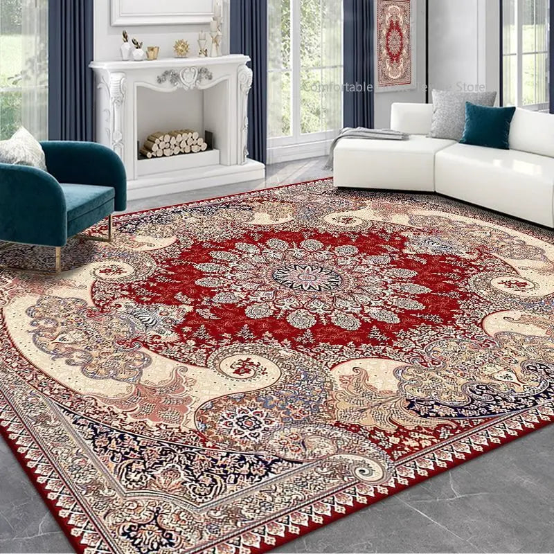 Persian Style Large Area Carpet – Retro Non-Slip Washable Rug for Living Room & Bedroom