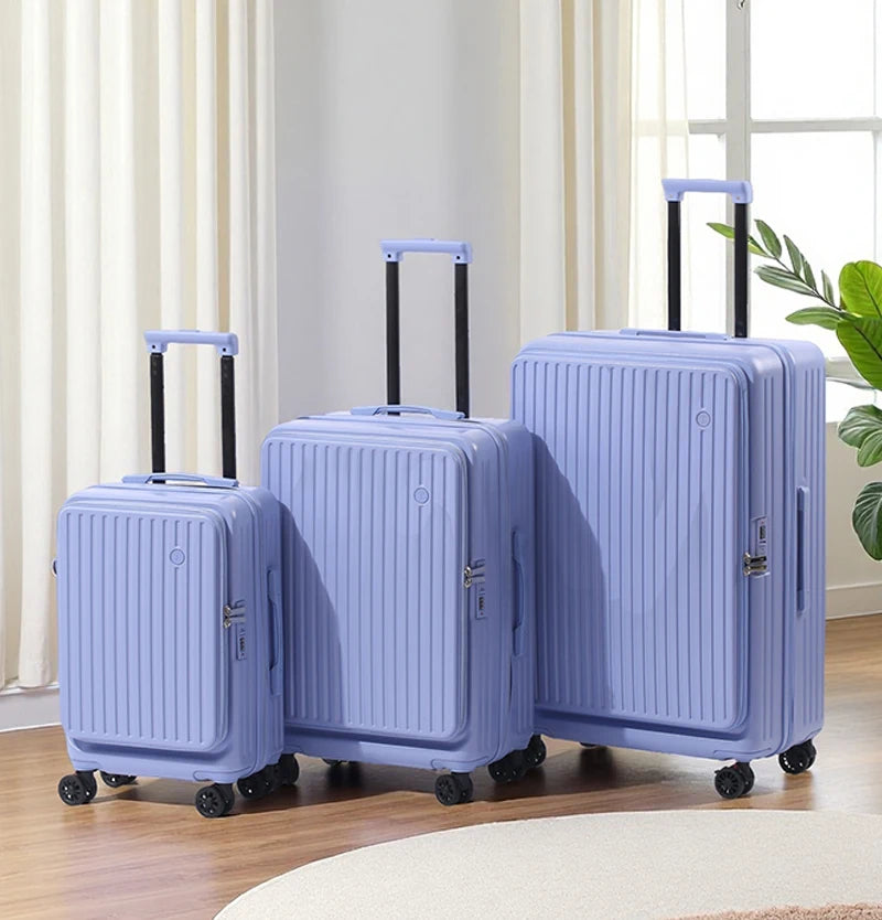 Expandable Front-Opening Suitcase – Cup Holder & Spinner Wheels
