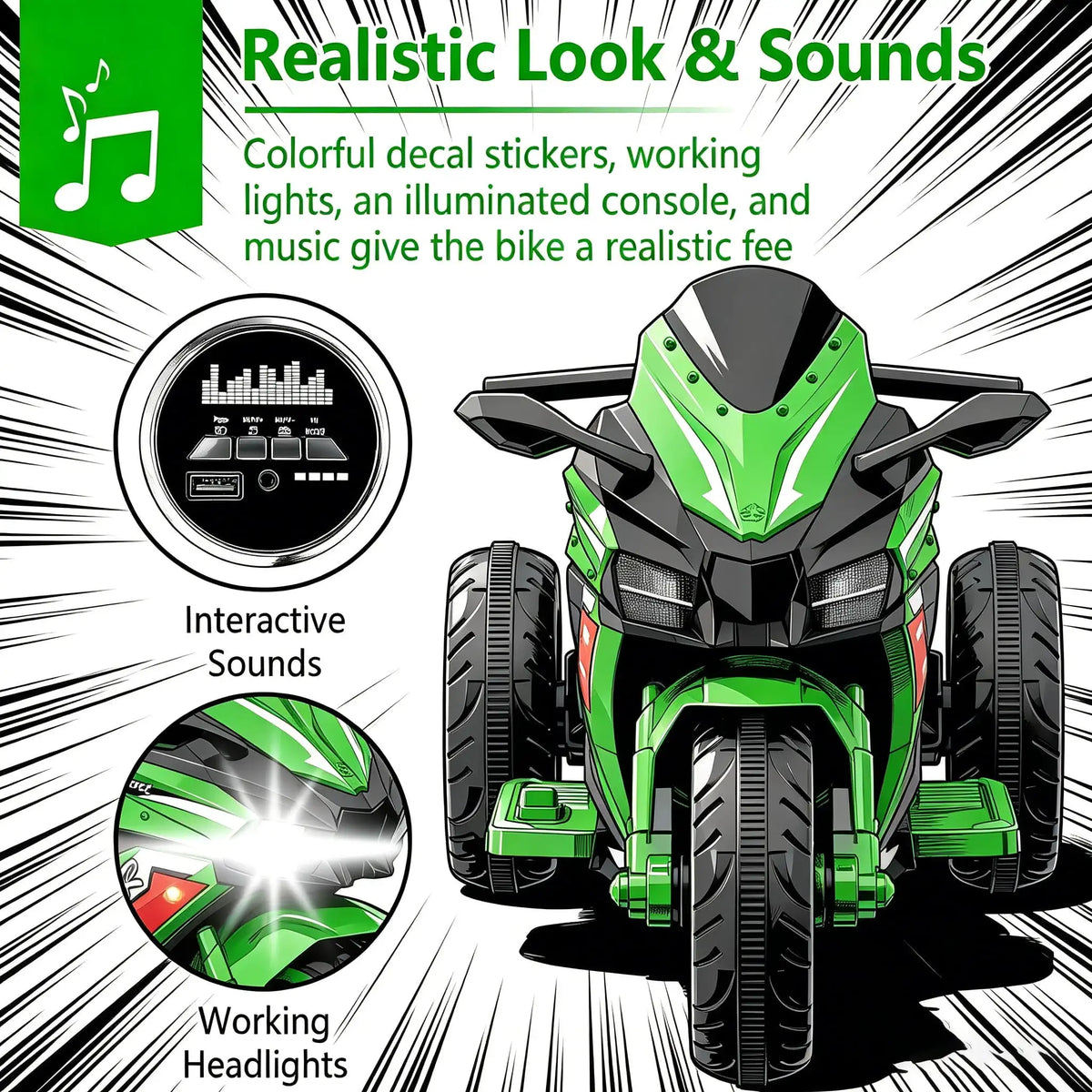 12V Kids Ride-On Motorcycle – Three-Wheel Electric Toy with Remote
