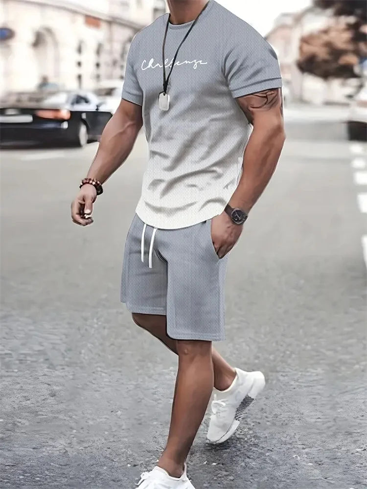 Men's Oversized 3D Print Crewneck T-Shirt & Drawstring Shorts Set