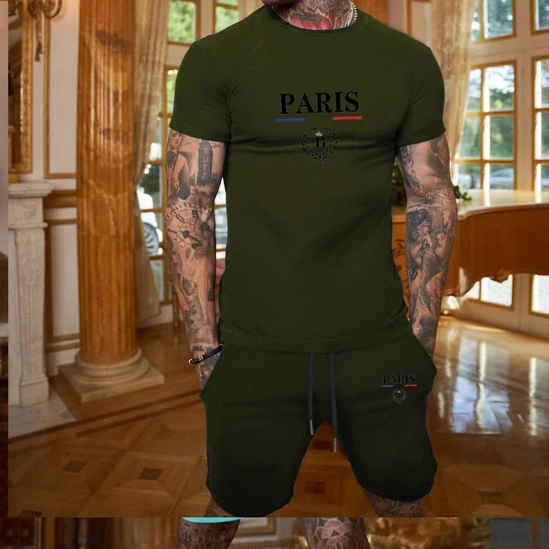 Men's Short Sleeve T-Shirt & Split Shorts Set – Fashion Jogging Casual Sport 2-Piece