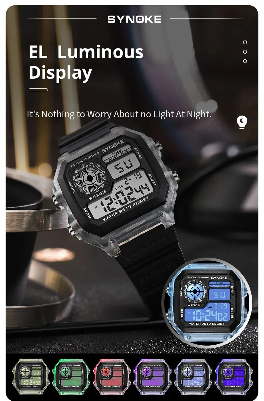 SYNOKE Digital Sport Watch | Luminous Multifunction Waterproof Seven Color LED Wristwatch