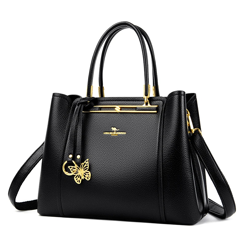 Luxury Genuine Leather 3-Layer Tote Bag – Large Capacity Crossbody Shoulder Bag for Women