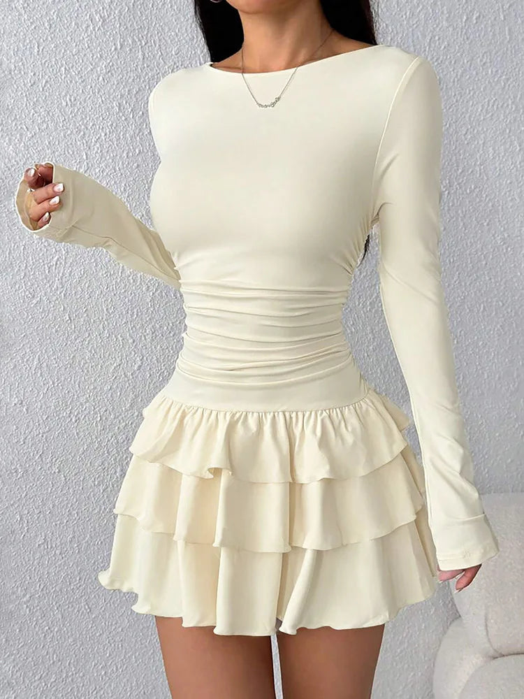 Cascading Ruffle Flare Sleeve Mini Dress — High Waist Slim Bodycon Party Dress