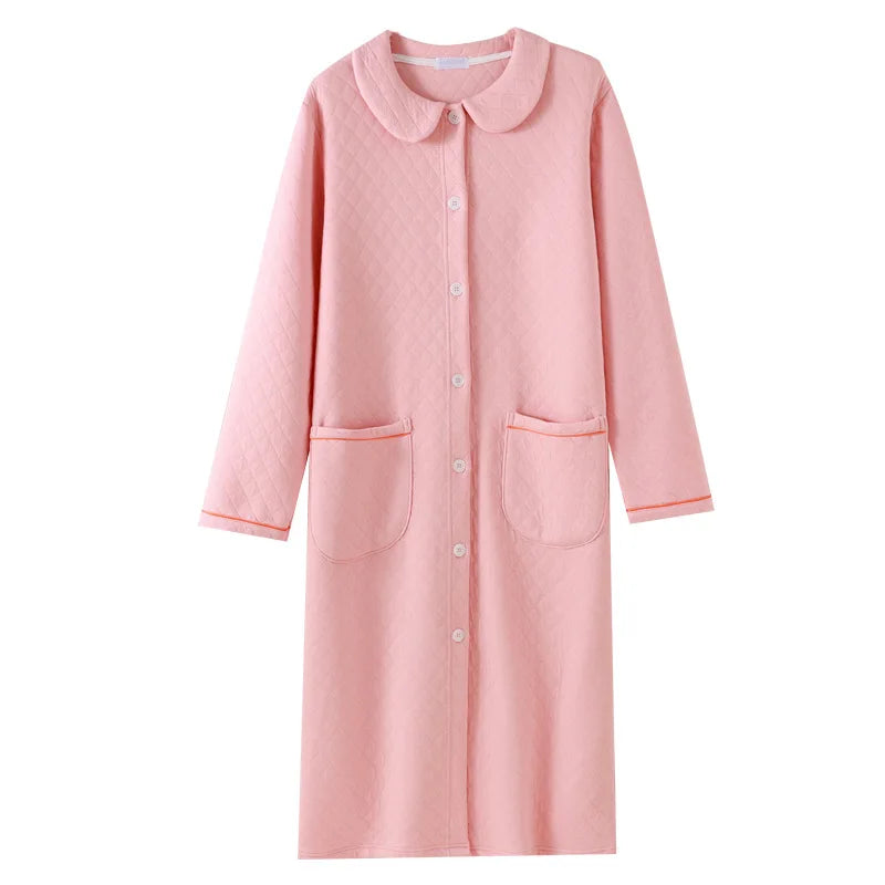 Women's Warm Cotton-Filled Bathrobe | Long-Sleeve Quilted Dressing Gown