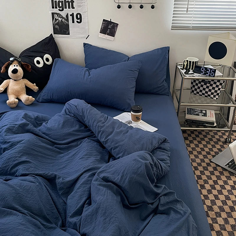 Blue Washed Cotton Duvet Cover – 150x200cm, Girls & Boys Bedroom, Quilt Cover (Pillowcase Sold Separately)
