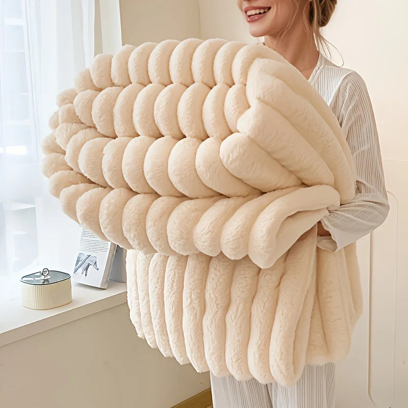 Thickened Wide Stripe Plush Flannel Multifunctional Blanket – Bed Sheet, Sofa & Nap Cover, 7 Colors & 5 Sizes