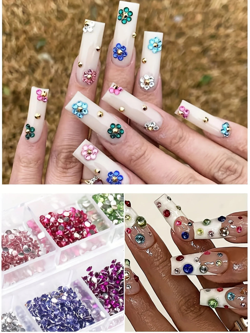 12-Grid Crystal Nail Art Rhinestones — Flatback Gemstone Decoration Set