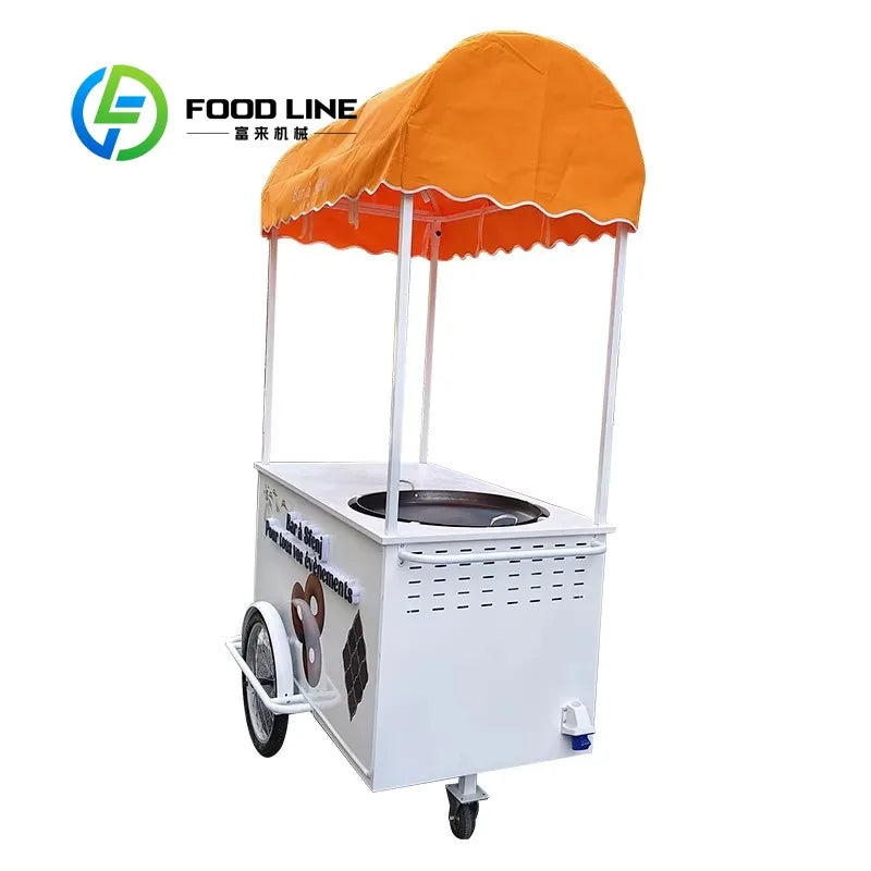 Customized Hand Push Ice Cream Vending Cart — 3-Wheel Commercial Stainless Steel