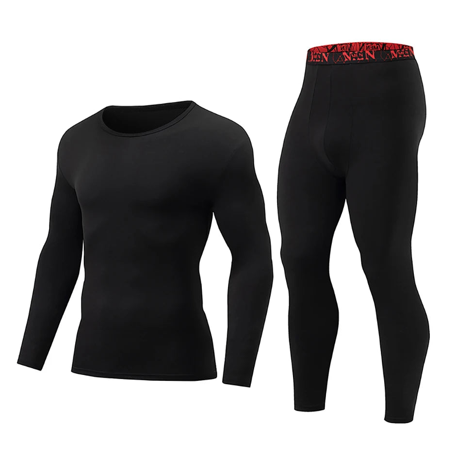 Men's Printed Thermal Underwear Set – 2-Piece Round Neck Sports Suit