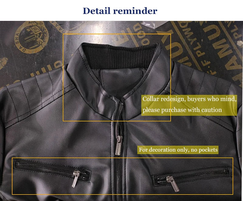Men's Faux Leather Biker Jacket – Stand Collar Zip Front