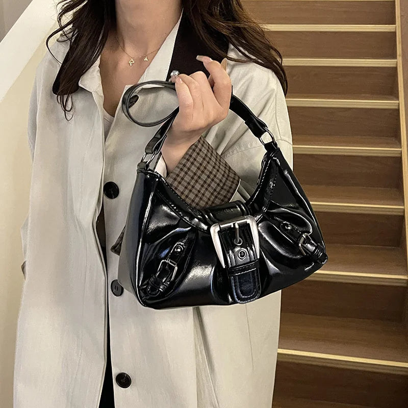 Y2K Retro Pleated Hobo Shoulder Bag – Maillard Style Underarm Clutch for Women