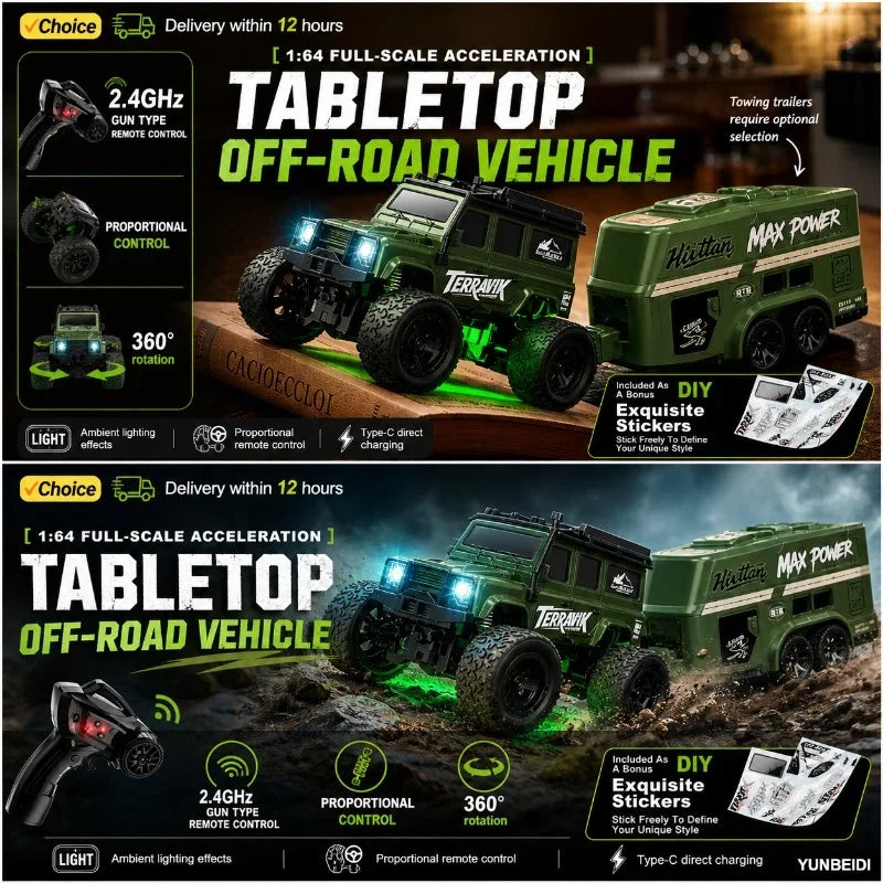 1/64 Scale Mini 4WD RC Drift Racing Car – Type-C Rechargeable Desktop Racer