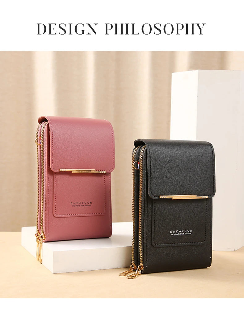 Women Crossbody Shoulder Bags Wallets Touch Screen Cell Phone Purse Soft Leather Strap Handbag for Female Luxury Messenger Bags