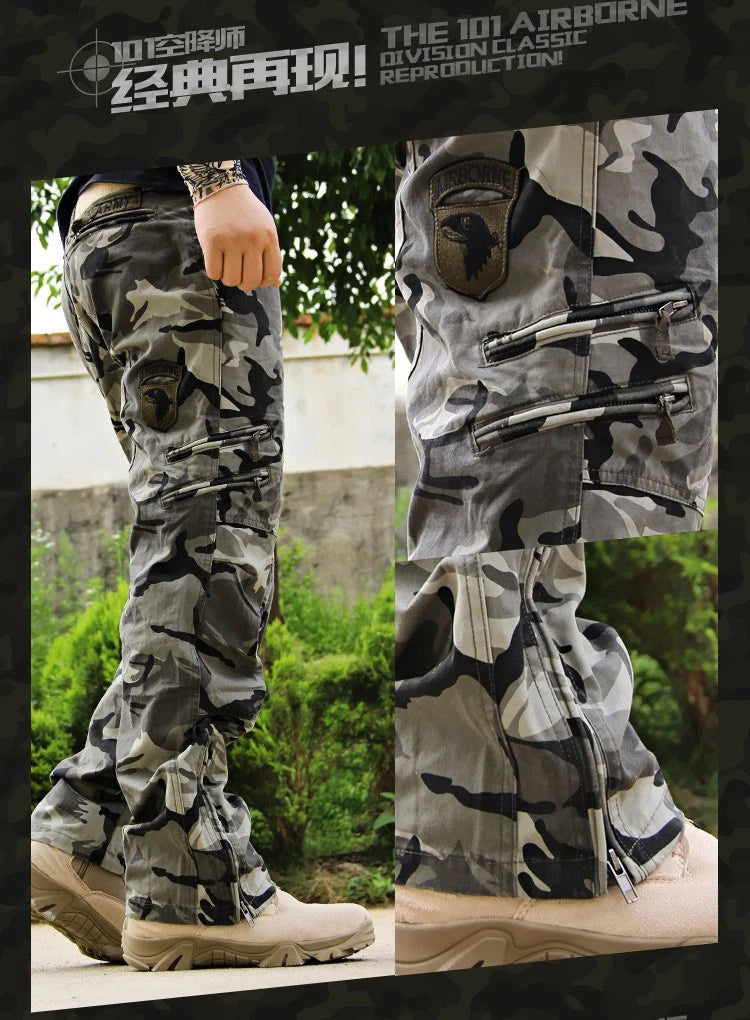 Men's Tactical Cargo Pants — Multi-Pocket Cotton Camouflage Outdoor Work Trousers