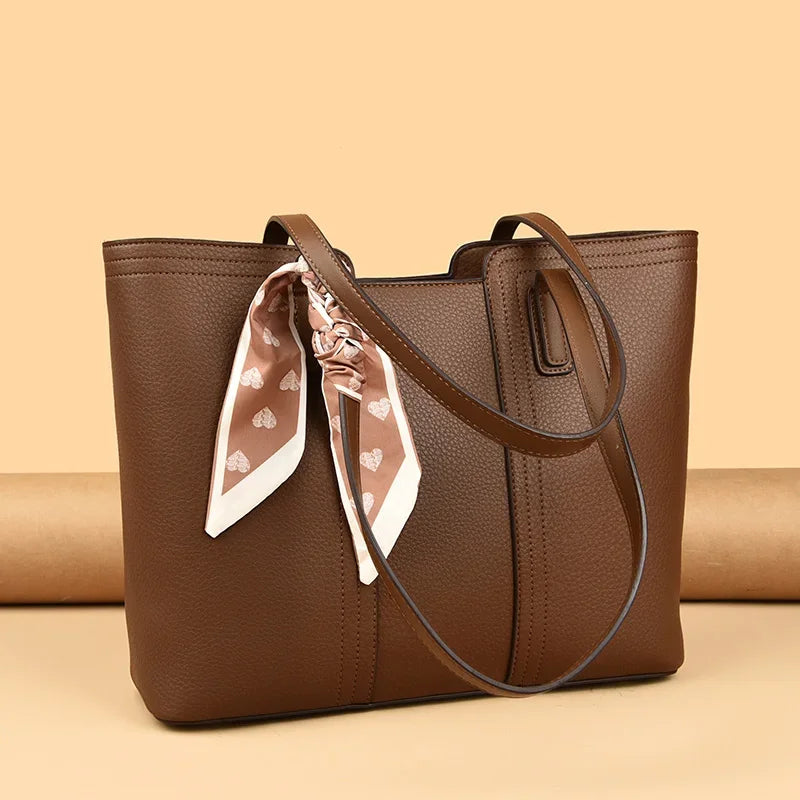 Genuine Cow Leather Large Shoulder Tote Bag – Rivet Sequin Designer Handbag for Women