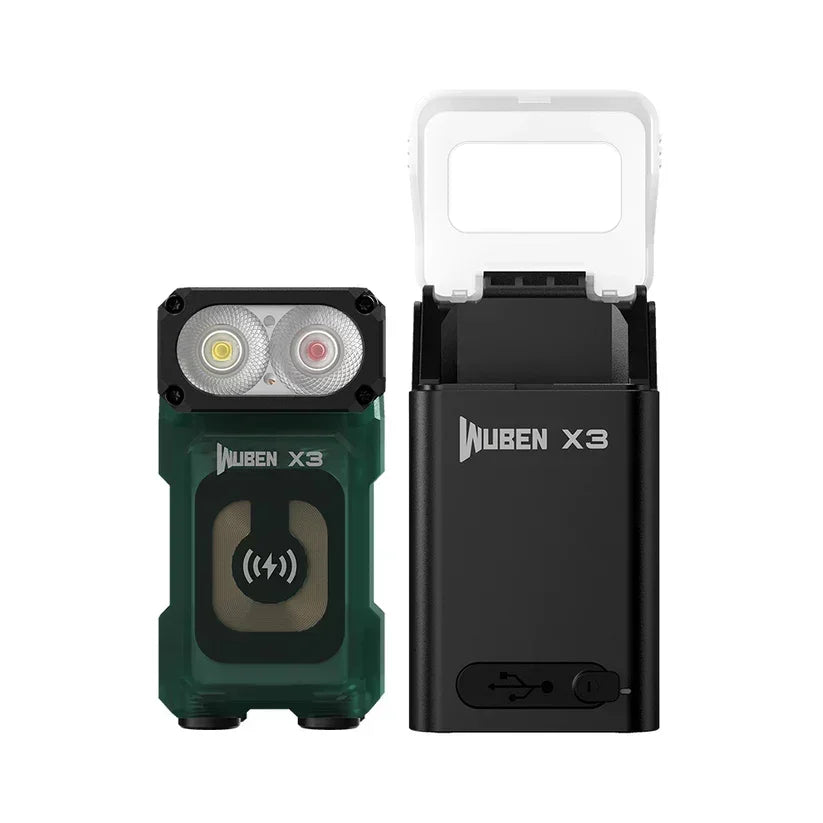 WUBEN X3 Lightok 700 Lumen Wireless Charging EDC Flashlight – Swivel Head, Red & White Light, Charging Box