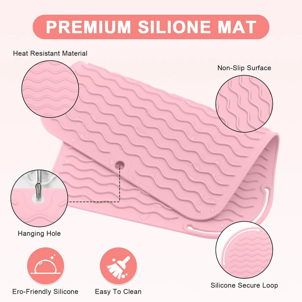 Silicone Heat Resistant Mat for Hair Tools — Flat Iron, Curling Wand & Straightener Pad, Travel-Friendly