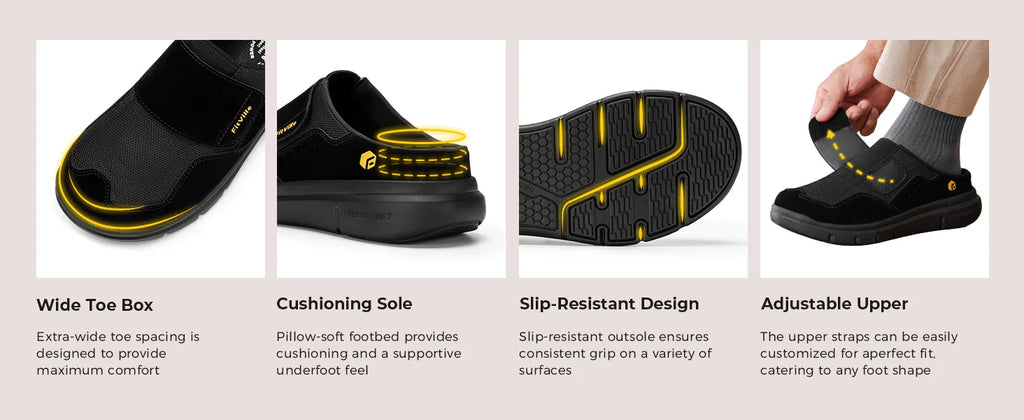 FitVille Men's Diabetic Wide Slippers – Slip-On Casual Walking Shoes with Arch Support for Swollen Feet & Flip Flop Style Comfort